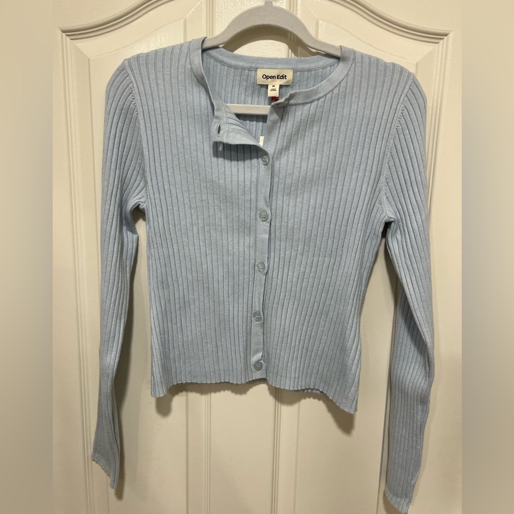 Open Edit Light Blue Ribbed Cardigan NWT